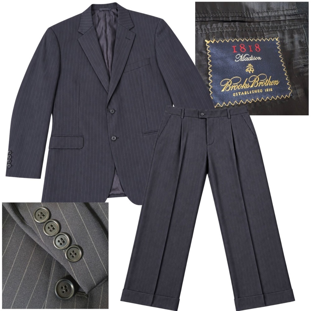 Brooks Brothers FULL SUIT Men 48R 38W Navy Pinstripe 1818 Madison Wool USA